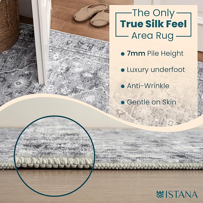 Istana 8x10 Area Rug - Grey 8x10 Rugs for Living Room - Foldable Rugs for Bedroom - Stain Resistant Washable Rug - Eco-Friendly Area Rugs - Easy to Clean Living Room Rug
