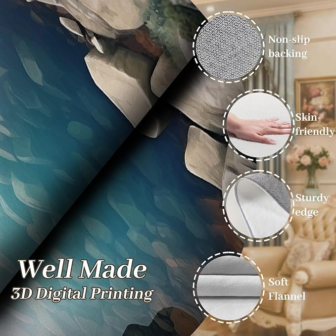 Visual Illusion Canyon Living Room Rug, 5x7ft, 3D Visual Effect Stream Indoor Throw Mat, Stone Crack Ultra Soft Home Decor Carpet, Thin Low Pile Machine Washable Rugs for Entrance