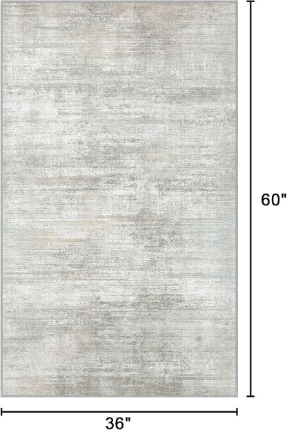 Bavni Washable Rug, Soft Abstract Rugs Non-Slip, Thin Foldable 3x5 Rug, Modern Stain Resistant Area Rug for Living Room, Kitchen, Bedroom, White/Grey