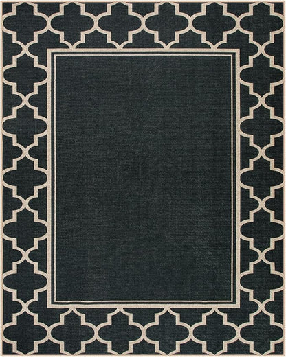 Moynesa Moroccan Easy Jute Outdoor Rug 8x10, Black Washable Living Room Rug Indoor Outdoor Patio Rug Non Slip, Geometric Farmhouse Carpet for Backyard Bedroom Dining Room