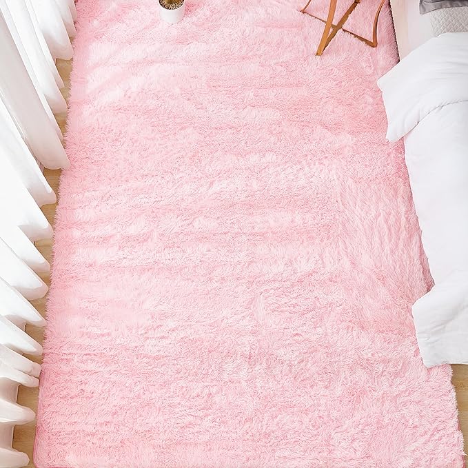Andency Pink Soft Area Rugs for Living Room Bedroom, 5x8 Fluffy Shaggy Bedside Rug, Non-Slip Large Shag Fuzzy Plush Carpets for Bedroom Kids Dorm Nursery Home Decor Aesthetic