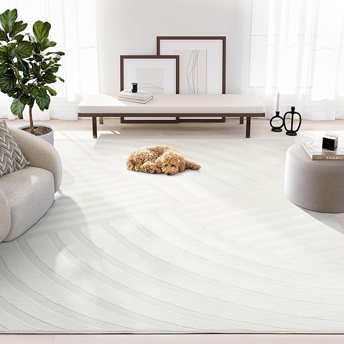Abani Zen 4' x 6' Cream Rug – Neutral Modern Linear Pattern, Medium Soft Area Rug for Living Room & Bedroom, Durable & Easy to Clean