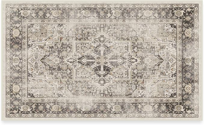 RUGGABLE Washable Vintage Area Rug – Kamran Hazel 3x5, Stain-Resistant, Non-Slip – Small Machine Washable Rugs for Living Room, Bedroom, Hallway, Entryway & Office–with Cushioned Pad