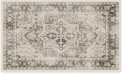 RUGGABLE Washable Vintage Area Rug – Kamran Hazel 3x5, Stain-Resistant, Non-Slip – Small Machine Washable Rugs for Living Room, Bedroom, Hallway, Entryway & Office–with Cushioned Pad