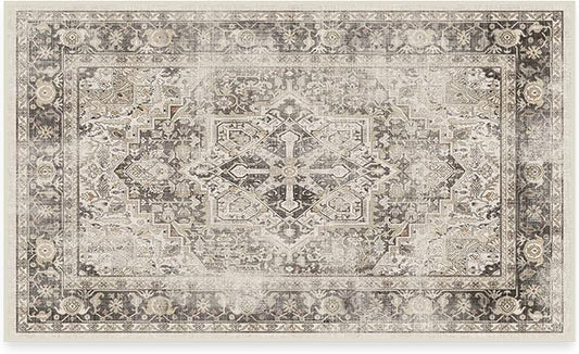 RUGGABLE Washable Vintage Area Rug – Kamran Hazel 3x5, Stain-Resistant, Non-Slip – Small Machine Washable Rugs for Living Room, Bedroom, Hallway, Entryway & Office–with Standard Pad