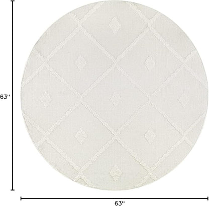 Antep Rugs Palafito 5x5 Geometric Shag Diamond High-Low Pile Textured Indoor Area Rug (White, 5'3" Round)