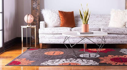 Unique Loom Outdoor Modern Collection Area Rug - Chicago (5' 1" x 8' Rectangle, Brown/ Orange)