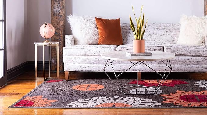 Unique Loom Outdoor Modern Collection Area Rug - Chicago (8' x 10' Rectangle, Brown/ Orange)
