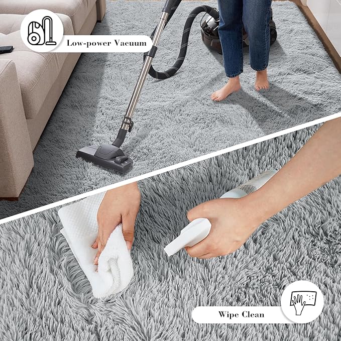 Soft Runner Rugs for Bedroom, Grey 2x6 Area Rugs Fluffy Rug Shaggy Area Rug Carpet, Bedside Rug for Living Room Bedroom Kids Room Home Decor