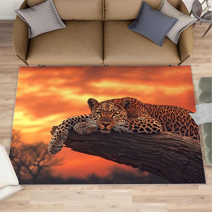 3x4 Sunrise Leopard Rugs for Entryway - Sunset African Savanna Kids Bedroom Rug, Wild Animal Mudroom Rug Soft for Coffee Shop Living Room Under Table Game Room