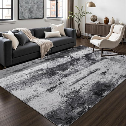 Toneed Abstract Area Rug Modern Washable Rug Soft Non Slip Rug Low Pile for Bedroom Living Room Dining Room Slate Grey 7x10 Feet