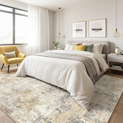 12x18 Rug Living Room: Washable Extra Large Abstract Modern Soft Area Rug Stain Resistant Indoor Floor Non-Slip Accent Carpet for Bedroom Nursery Playroom Office Dining Room Home House- Gray Gold
