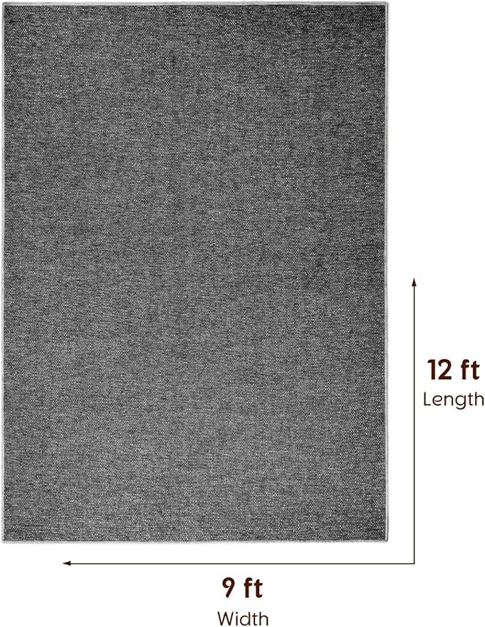 LBRO2M Easy Jute Solid Area Rug 9X12 Washable Rugs for Living Room Bedroom Natural Jute Look Indoor Outdoor Rug Durable, Solid Non Shedding Eco Friendly (9X12 Black Gray)