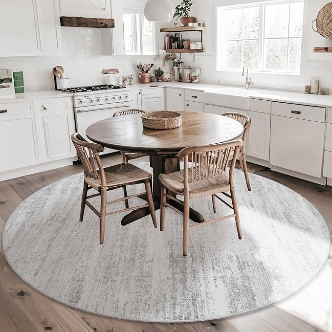 MUJOO Round Rugs 6ft,Circle Area Rug Washable,Circular Rugs for Living Room Dining Room,Large Modern Abstract Non Slip Throw Carpet Accent Neutral Grey