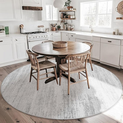 MUJOO Round Rugs 6ft,Circle Area Rug Washable,Circular Rugs for Living Room Dining Room,Large Modern Abstract Non Slip Throw Carpet Accent Neutral Grey