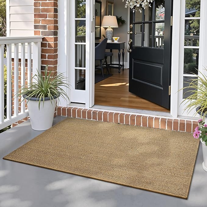LUMI Handwoven Sisal Door Mat, Non-Slip Durable Entryway Mat, Welcome Front Doormat, Solid Floor Mats for Entrance, 20"x32", Herringbone Sisal