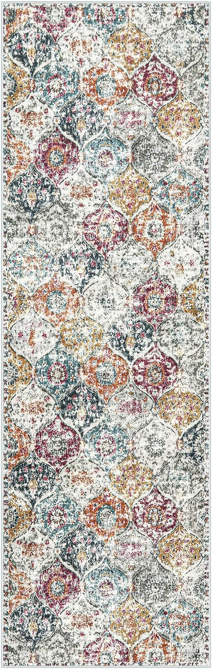 Lahome Moroccan Hallway Rug, 2'5''x8' Kitchen Runner Rugs Non Skid Washable Runners for Hallways, Ultra-Thin Oriental Carpet for Entryway Laundry Room Bedroom Bathroom, Aqua/Multi