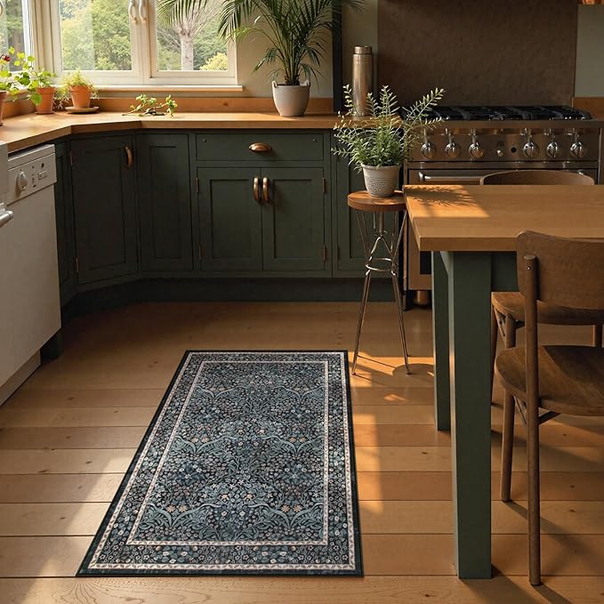 Lahome Floral Entryway Rug, 2x3 Kitchen Rugs Non Slip Washable Boho Black Forest Design, Soft Door Mat Indoor Entrance, Ultra-Thin Easy Clean Small Throw Carpet for Bedroom Bathroom, Black
