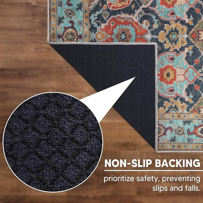 Keen Home Design 10x14 Rug - Machine Washable Area Rug with Non-Slip Backing, Ideal for Living Room, Dining Room, Bedroom - Vintage, Easy Clean, Durable, Low Pile Rug - (9'7" x 14')