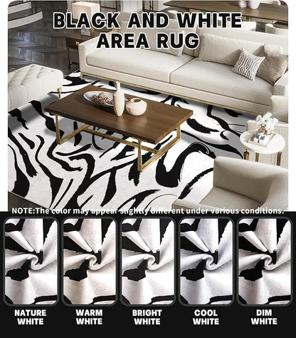 YIHOUSE Modern Rugs 6x9, Washable Black and White Area Rug, Thin Abstract Geometric Minimalist Striped Rug, Black Rugs for Living Room,Bedroom,Kitchen,Dining Room,Office