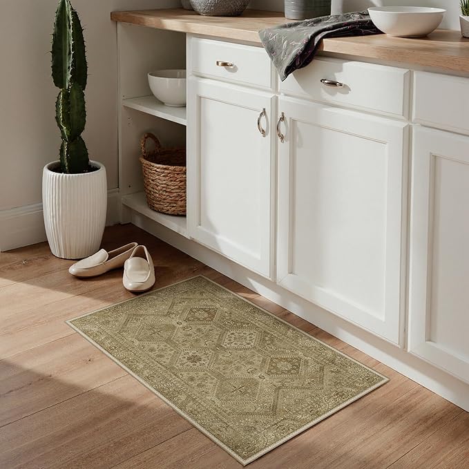 Bavni Clearance 2x3 Rugs for Entryway Indoor, Machine Washable Area Rug Non Slip, Vintage Distressed Throw Rugs, Ultra-Thin Small Entry Carpet, Low Pile Door Mat for Entrance, Bedroom, Bathroom, Brown