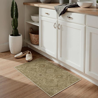 Bavni Clearance 2x3 Rugs for Entryway Indoor, Machine Washable Area Rug Non Slip, Vintage Distressed Throw Rugs, Ultra-Thin Small Entry Carpet, Low Pile Door Mat for Entrance, Bedroom, Bathroom, Brown