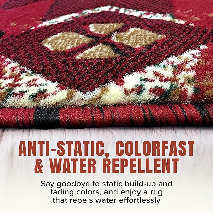 YHSF South West Native American Area Rug C318 - Easy Clean, Thick, Soft, Durable Native Tribal American Indian Inspired Rug for Bedroom/Living Room and More - Red, 2 Feet x 7 Feet