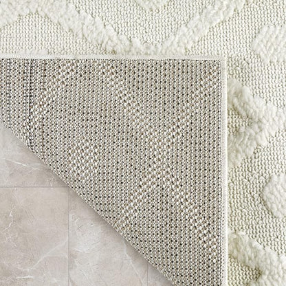 Antep Rugs Palafito 2x5 Geometric Shag Diamond High-Low Pile Textured Indoor Area Rug (White, 2' x 5')