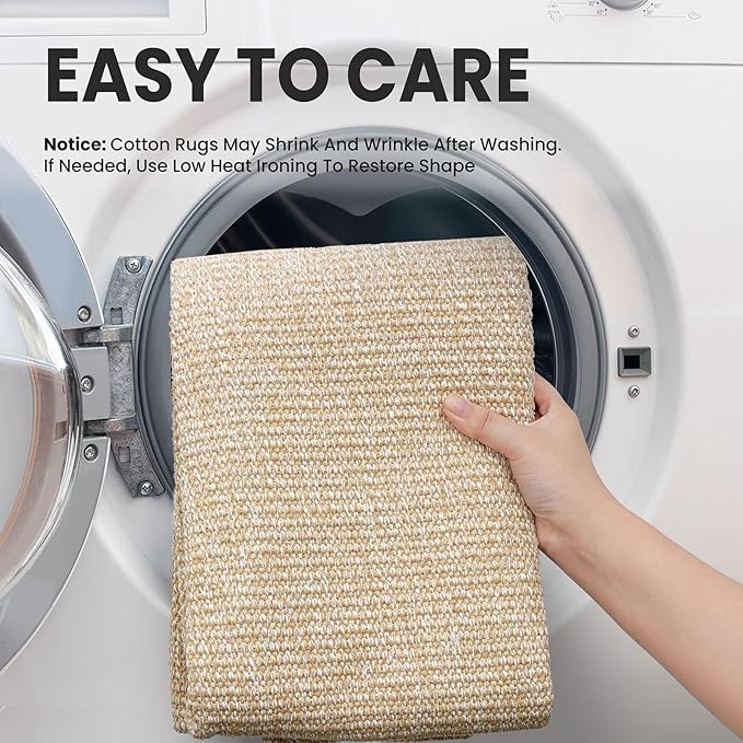 EARTHALL Washable Runner Rug 2x10 Ft Non Slip Runners for Hallways Long Cotton Rubber Backed Kitchen Runner Braided Indoor Floor Carpet Runners for Entryway, Hallway, Kitchen, Golden Beige/White