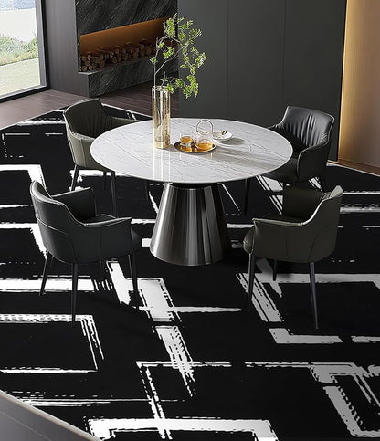 YIHOUSE Black Modern Geometric Area Rug 8x10, Black and White Rug with Abstract Diamond Patterns,Non-Shedding Washable Rugs for Bedroom, Home Office and Living Room