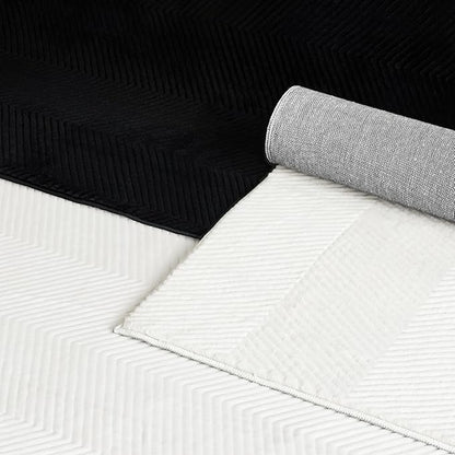 Area Rug for Living Room - 5x7 Soft Faux Rabbit Fur Modern Geometric Wave Carpet for Bedroom, Black