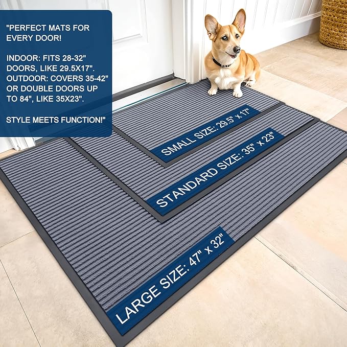 OLANLY Front Door Mat Indoor Outdoor Entrance, Waterproof Heavy Duty Doormat, Fade Resistant, Low Profile, Easy Clean Patio Porch Welcome Floor Mats for Entry, 59x30, Ash Grey