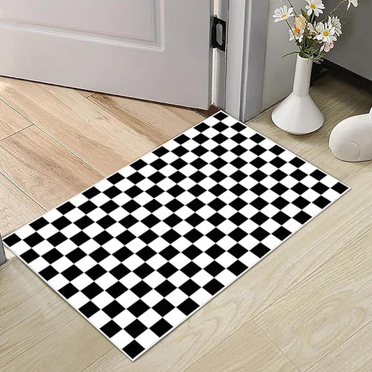 Checkered Rug 2x3 Black and White Rug Modern Entryway Indoor Small Carpet Washable Checkered Bathroom Mat Low-Pile Non-Slip Floor Carpet for Bedroom Kitchen Entryway (Black and White, 2x3ft)
