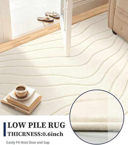 YIHOUSE 8x10 Abstract Line Area Rug, Modern Washable Stain Resistant Rugs Non Slip, Soft Indoor Large Floor Carpet for Living Room, Bedroom,Dining Room, White