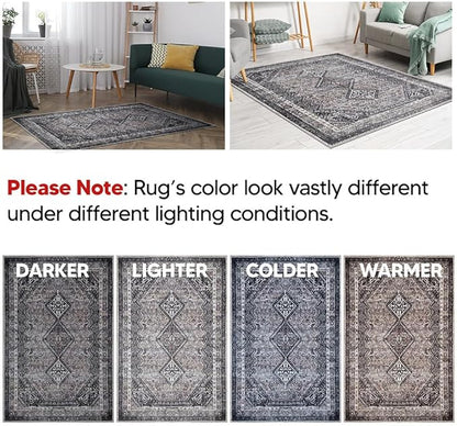Keen Home Design 6x9 Rug - Machine Washable Area Rug with Non-Slip Backing, Ideal for Living Room, Dining Room, Bedroom - Vintage, Easy Clean, Durable, Low Pile Rug - (6' x 9')