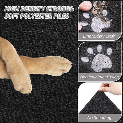 BEQHAUSE Dog Door Mat for Muddy Paws 32"x70" Dirt Trapper Absorbent Doormat Non Slip Entryway Rugs Washable Stain Resistant Welcome Floor Mat Soft Low-Profile for Front Back Door, Black