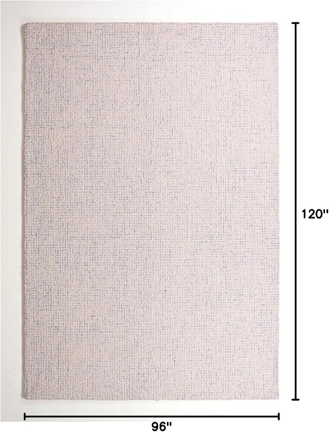 Hand-Tufted 100% Wool Pile Area Rug – Geometric Textured Grid Check Pattern – Thick and Durable Floor Carpet for Bedroom, Living Room, Kids Room, and Dining Area (Ivory Blue, 4' x 6')