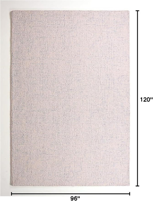Hand-Tufted 100% Wool Pile Area Rug – Geometric Textured Grid Check Pattern – Thick and Durable Floor Carpet for Bedroom, Living Room, Kids Room, and Dining Area (Ivory Blue, 4' x 6')