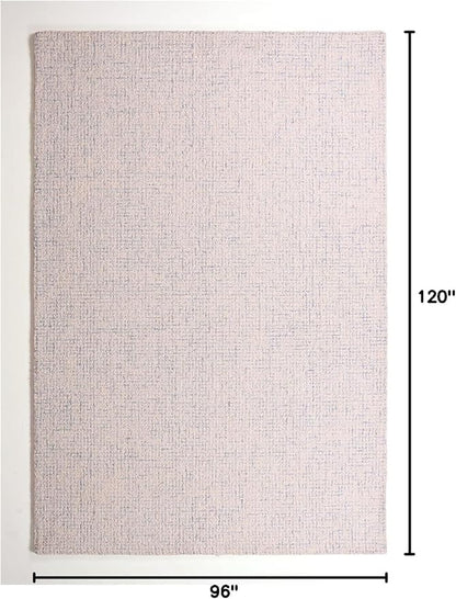 Hand-Tufted 100% Wool Pile Area Rug – Geometric Textured Grid Check Pattern – Thick and Durable Floor Carpet for Bedroom, Living Room, Kids Room, and Dining Area (Ivory Blue, 5' Round)