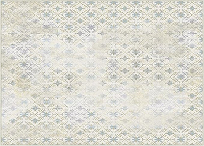 Phantoscope Geometry Collection Area Rug 5'x7' for Living Room - Washable Rug Large Boho Carpet Non-Slip for Bedroom Dining Room, Indoor Low-Pile Neutral Distressed Accent Rug, Teal Floral/Beige