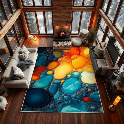 Modern Abstract Area Rug, Fluid Art Abstract Area Rug, Modern Colorful Bubbles Rugs, Geometric Rugs, Washable Non Slip Soft Alcohol Ink Carpet for Living Room (10' x 15'(Rectangular))
