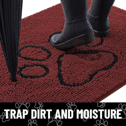 Smiry Dog Door Mat for Muddy Paws, Absorbent Dirt Trapper Non Slip Quick Dry Washable Chenille Mat for Mud Dogs, Entry Rug for Indoor and Outdoor (36x24 Inches, Caramel Russet and Black