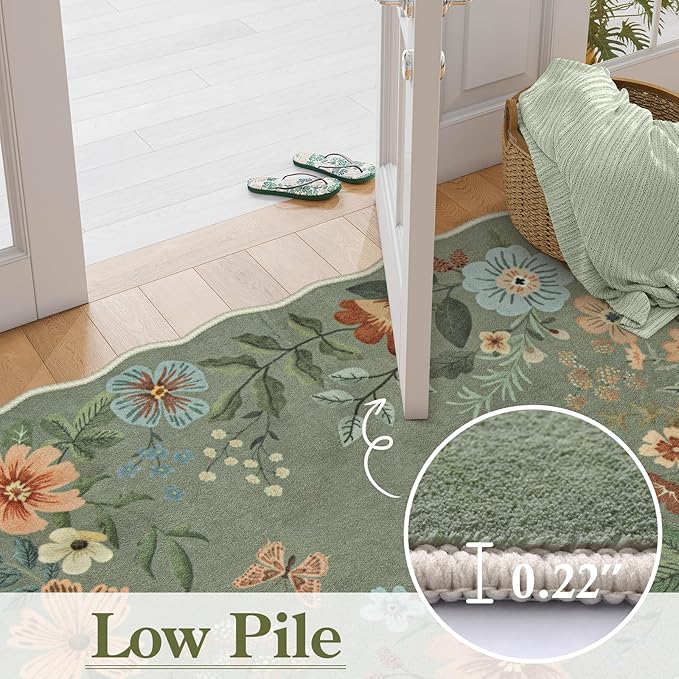 Lahome Floral 9x12 Area Rugs for Living Room Bedroom, Soft Washable Rugs 9x12 Stain Resistant, Ultra-Thin Non-Slip Boho Dining Room Rug Non-Shedding Accent Carpet for Office(9x12ft,Green)