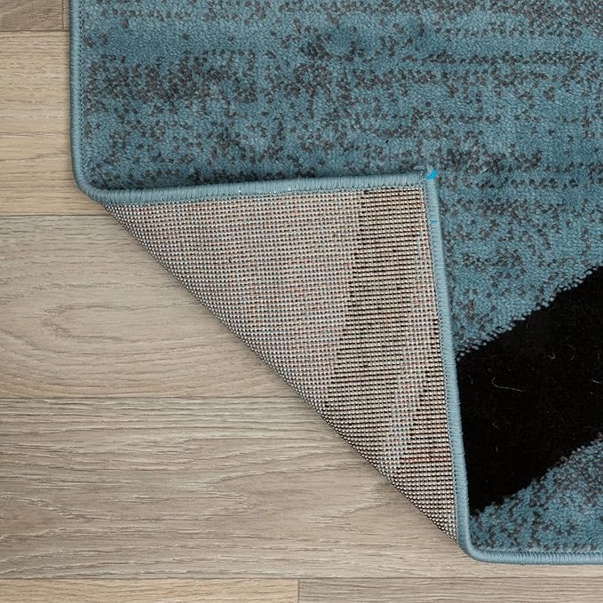 Rugshop Modern Wavy Circles Design Square Rug, Non-Shedding Carpet for Living Room, Bedroom, or Dining Room, Blue, 6'6" x 6'6"