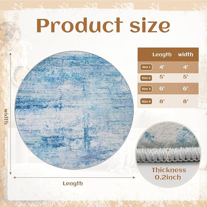 Round 8ft Area Rug Modern Abstract Washable Carpet for Living Room Bedroom Dining Room Home Office - Abstract Teal Grey