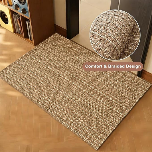 Entryway Rug,Indoor Door Mat 2x3 ft Small Area Rugs,Boho Style Braided Rug,Neutral Solid Rugs,Entrance Doormat for Front Porch,Bathroom,Kitchen,Bedroom,Light Brown