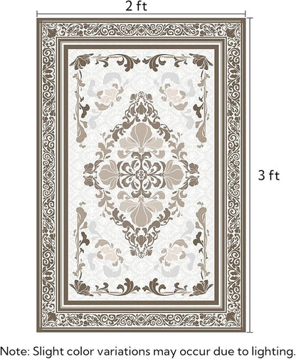 SOULFUL Medium Pile 2x3 Entryway Rug - Soft Foot Feel Small Area Rug - Brown Boho Floral - Washable Non-Slip - Perfect for Hallway Kitchen Bedroom Bathroom Indoor Entrance