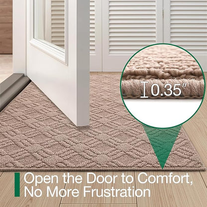 LUMI Indoor Door Mat, Absorbent Non-Slip Thin Doormat, Washable Door Mats, Woven Pattern Inside Floor Mat, Ideal for Entryway, Front Door, Home Decor, 36"x60", Woven Taupe