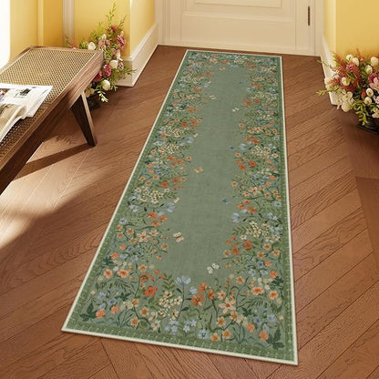Lahome Boho Floral 2x6 Rug Runners for Hallways Non Slip,Green Kitchen Runner Rugs Non Skid Washable Bathroom Carpet Runner,Soft Non-Slip Indoor Runners for Entryway Laundry Bedroom(Green,2x6)