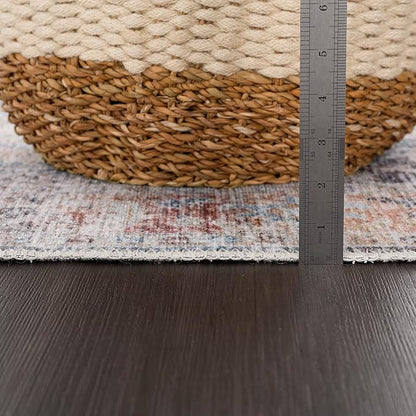 Bloom Rugs Caria Washable Non-Slip 9x12 Rug - Ocean Blue/Brick Traditional Area Rug for Living Room, Bedroom, Dining Room, and Kitchen - Exact Size: 9' x 12'